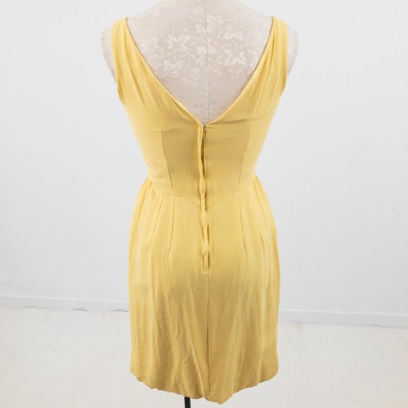 Vintage 60s V Neck Bow Front Mini Dress Yellow - Picture 7 of 9